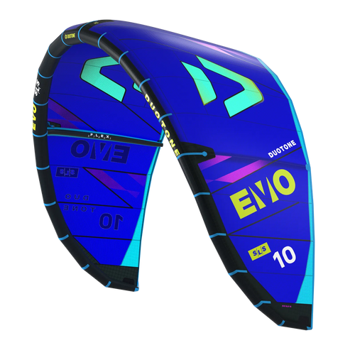 Duotone Evo SLS 2025 kiteboarding kite with SLS construction and 6-point bridle system